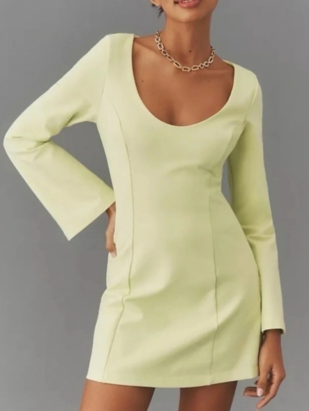 Anthropologie Maeve Chartreuse mini dress long sleeve scoop neck yellow size 2x